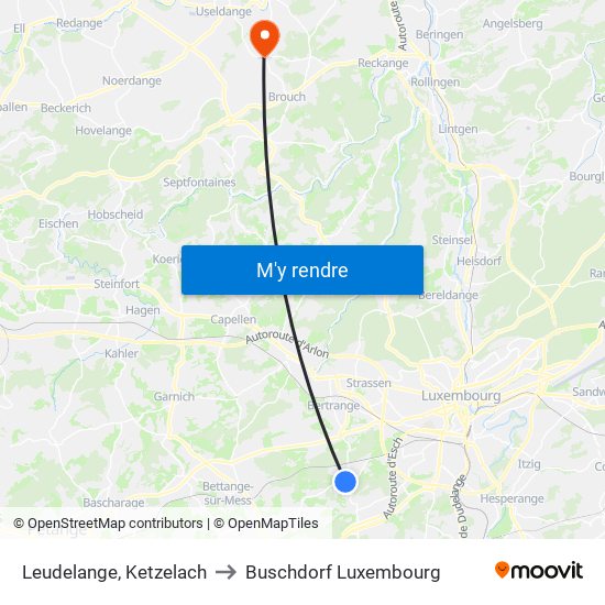 Leudelange, Ketzelach to Buschdorf Luxembourg map