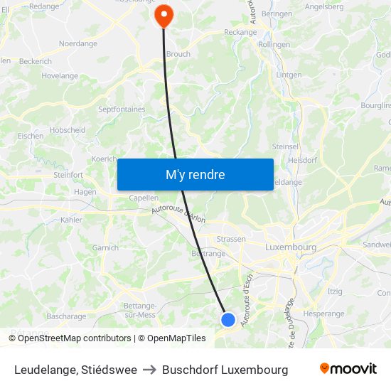 Leudelange, Stiédswee to Buschdorf Luxembourg map
