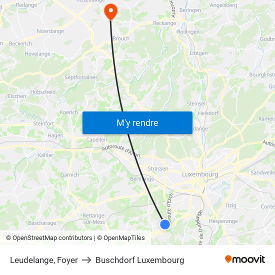 Leudelange, Foyer to Buschdorf Luxembourg map