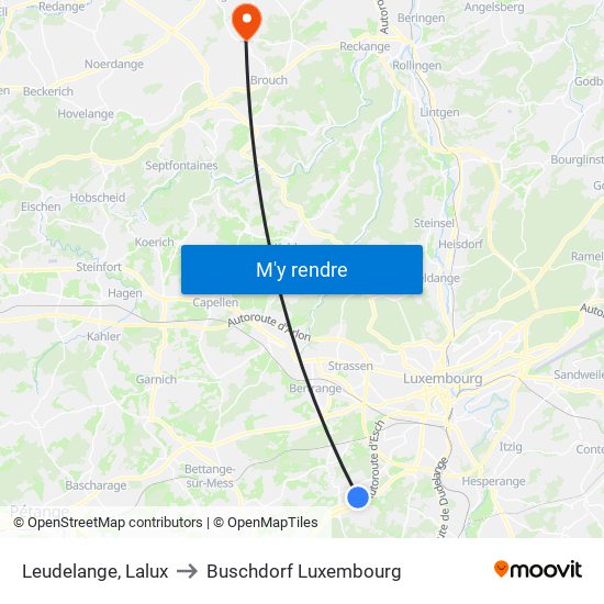 Leudelange, Lalux to Buschdorf Luxembourg map