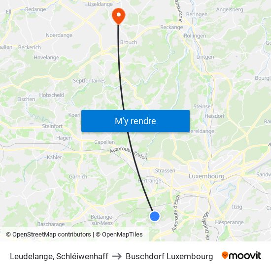 Leudelange, Schléiwenhaff to Buschdorf Luxembourg map