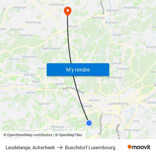 Leudelange, Ackerheek to Buschdorf Luxembourg map