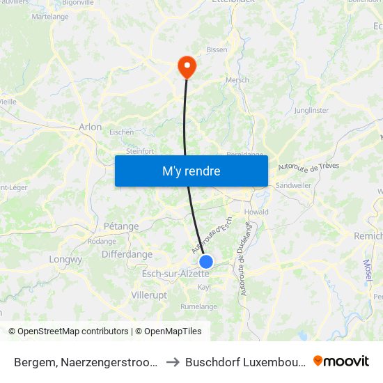 Bergem, Naerzengerstrooss to Buschdorf Luxembourg map