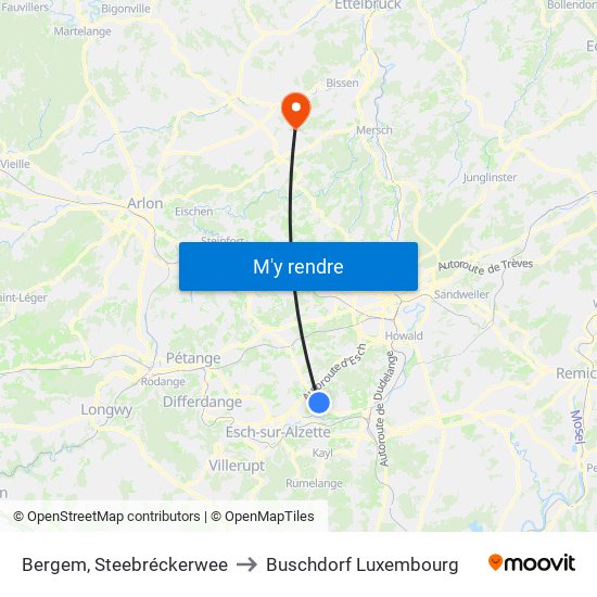 Bergem, Steebréckerwee to Buschdorf Luxembourg map