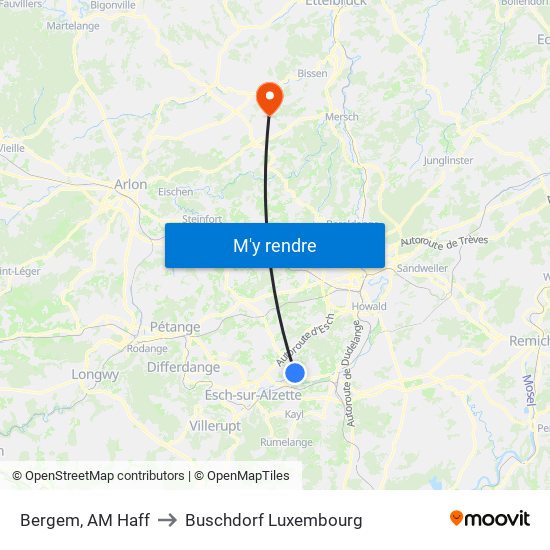 Bergem, AM Haff to Buschdorf Luxembourg map