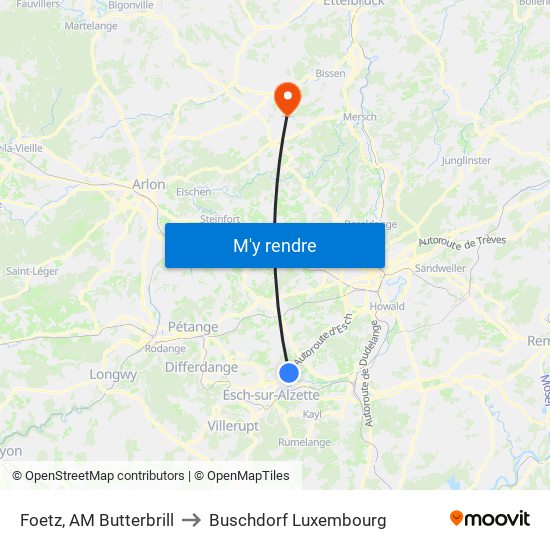 Foetz, AM Butterbrill to Buschdorf Luxembourg map