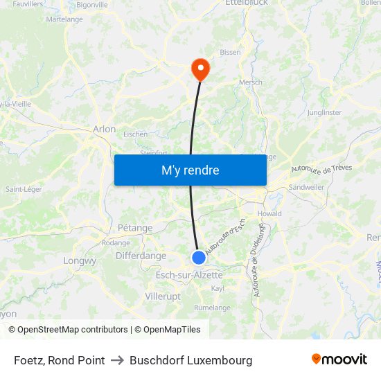 Foetz, Rond Point to Buschdorf Luxembourg map