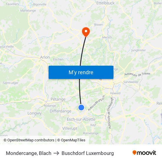 Mondercange, Blach to Buschdorf Luxembourg map