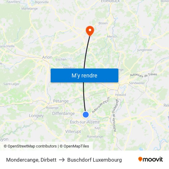Mondercange, Dirbett to Buschdorf Luxembourg map
