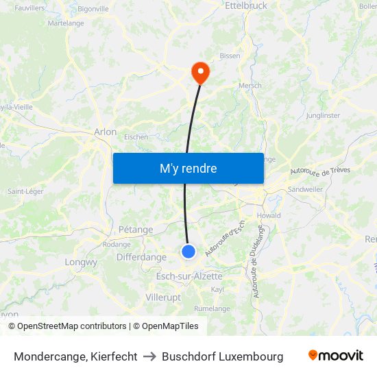 Mondercange, Kierfecht to Buschdorf Luxembourg map