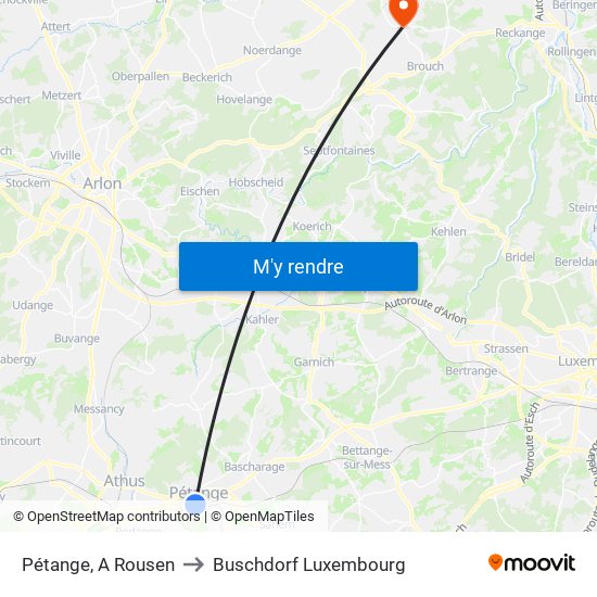 Pétange, A Rousen to Buschdorf Luxembourg map