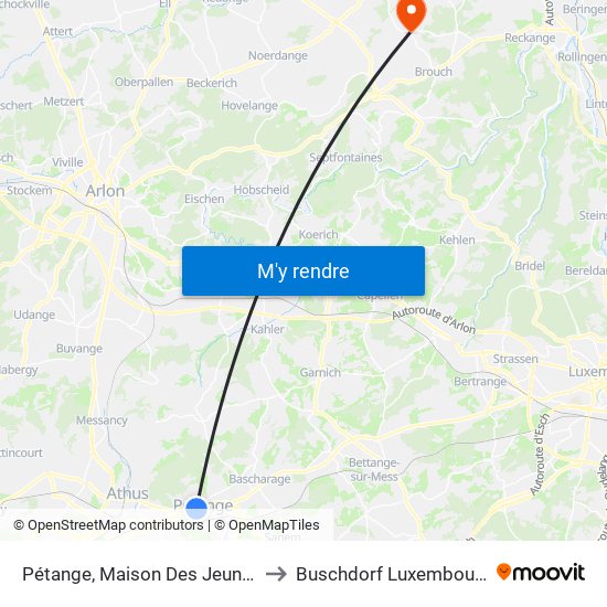 Pétange, Maison Des Jeunes to Buschdorf Luxembourg map