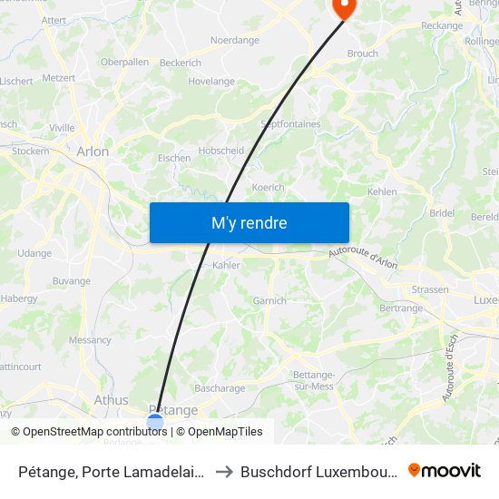 Pétange, Porte Lamadelaine to Buschdorf Luxembourg map