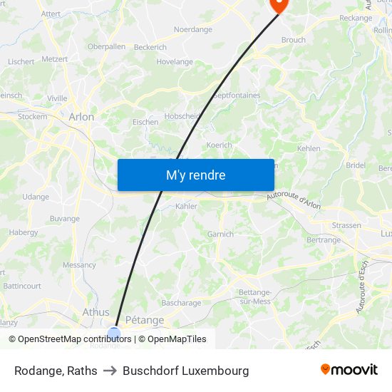 Rodange, Raths to Buschdorf Luxembourg map