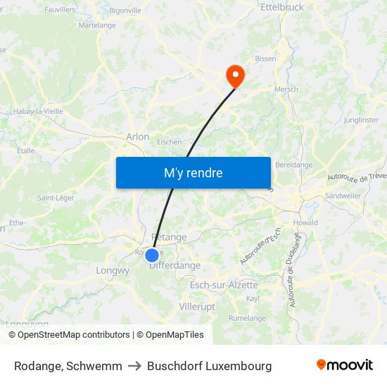 Rodange, Schwemm to Buschdorf Luxembourg map