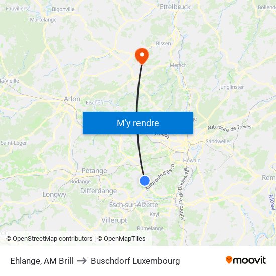 Ehlange, AM Brill to Buschdorf Luxembourg map