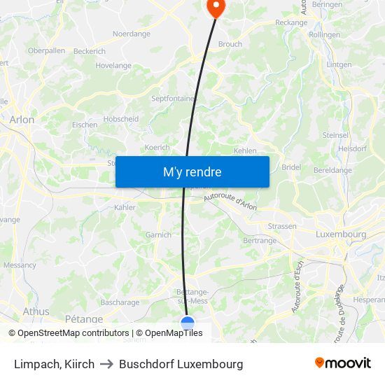 Limpach, Kiirch to Buschdorf Luxembourg map