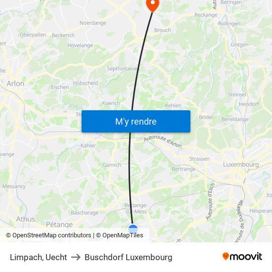 Limpach, Uecht to Buschdorf Luxembourg map