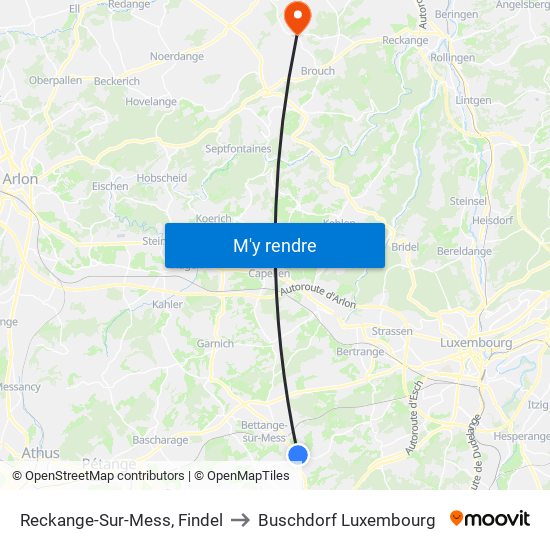 Reckange-Sur-Mess, Findel to Buschdorf Luxembourg map