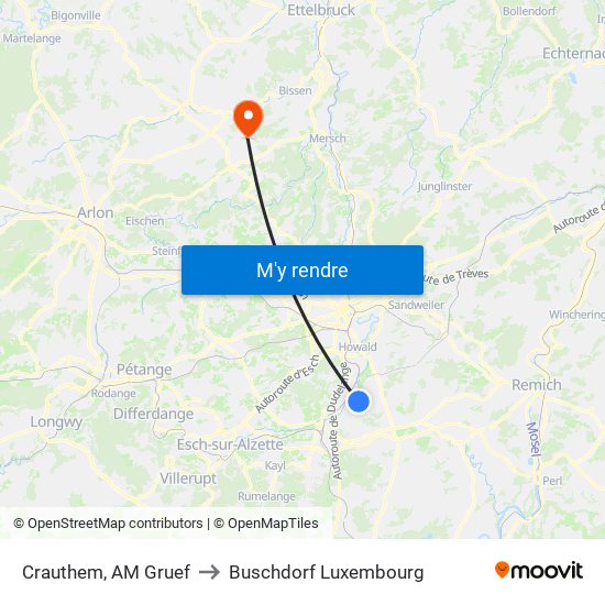 Crauthem, AM Gruef to Buschdorf Luxembourg map