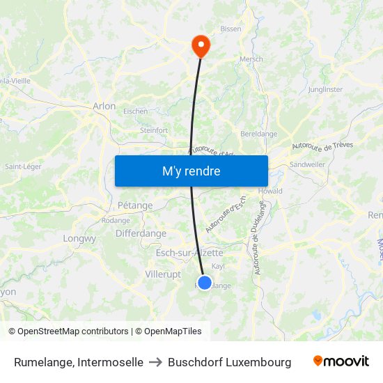 Rumelange, Intermoselle to Buschdorf Luxembourg map