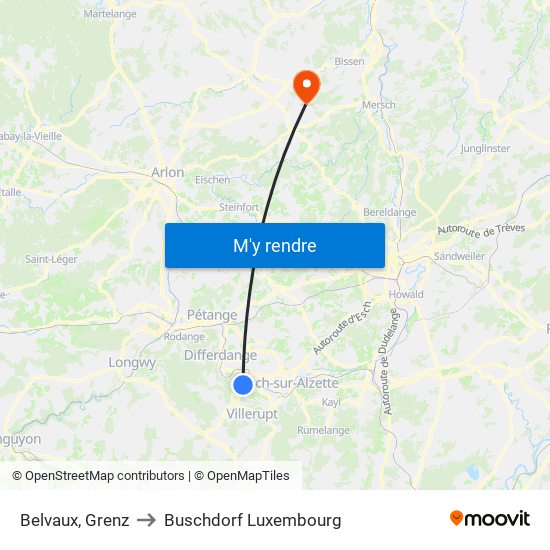 Belvaux, Grenz to Buschdorf Luxembourg map