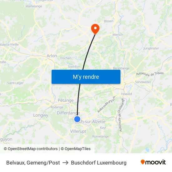 Belvaux, Gemeng/Post to Buschdorf Luxembourg map