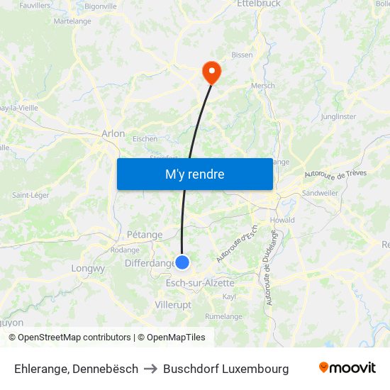 Ehlerange, Dennebësch to Buschdorf Luxembourg map