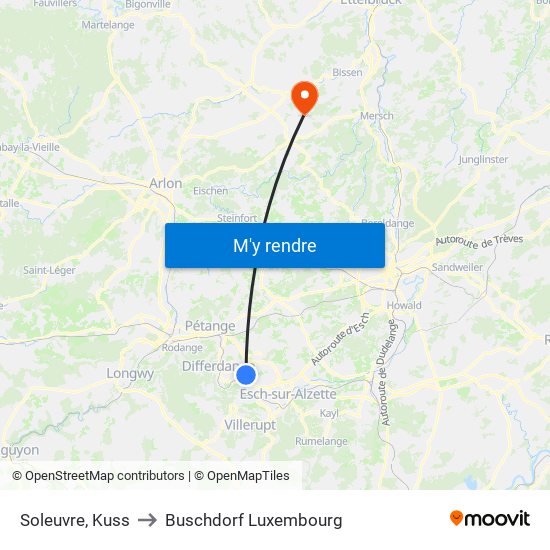 Soleuvre, Kuss to Buschdorf Luxembourg map