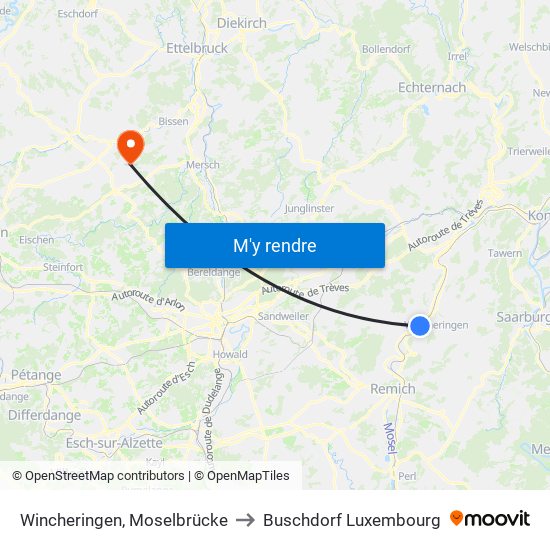 Wincheringen, Moselbrücke to Buschdorf Luxembourg map