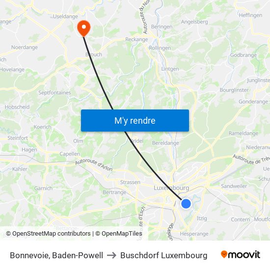 Bonnevoie, Baden-Powell to Buschdorf Luxembourg map