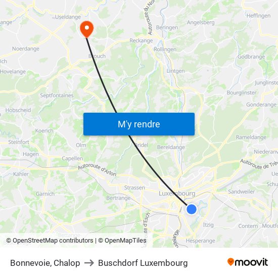 Bonnevoie, Chalop to Buschdorf Luxembourg map