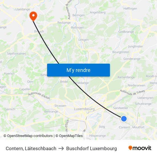 Contern, Läiteschbaach to Buschdorf Luxembourg map