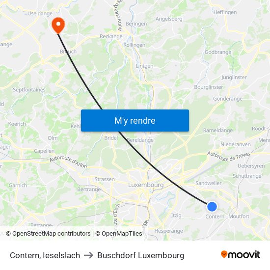 Contern, Ieselslach to Buschdorf Luxembourg map