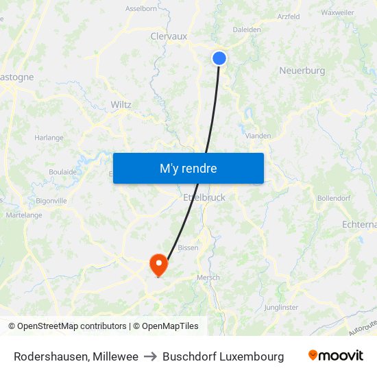 Rodershausen, Millewee to Buschdorf Luxembourg map