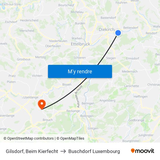 Gilsdorf, Beim Kierfecht to Buschdorf Luxembourg map