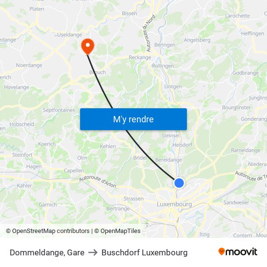 Dommeldange, Gare to Buschdorf Luxembourg map