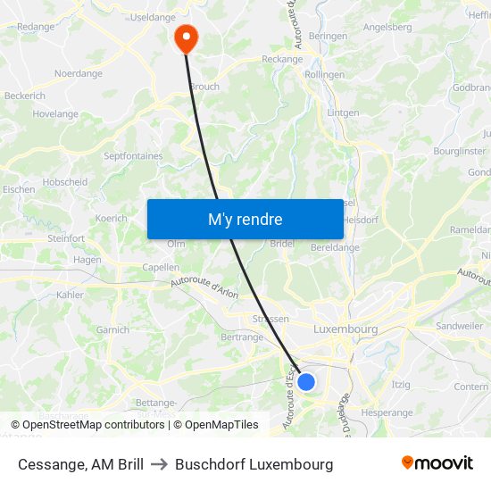 Cessange, AM Brill to Buschdorf Luxembourg map