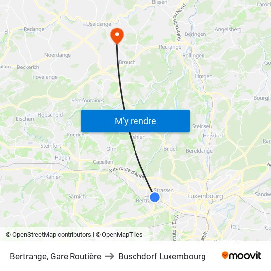 Bertrange, Gare Routière to Buschdorf Luxembourg map