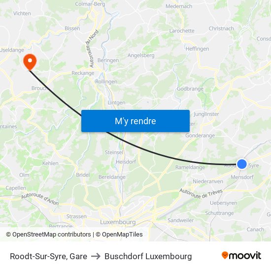 Roodt-Sur-Syre, Gare to Buschdorf Luxembourg map