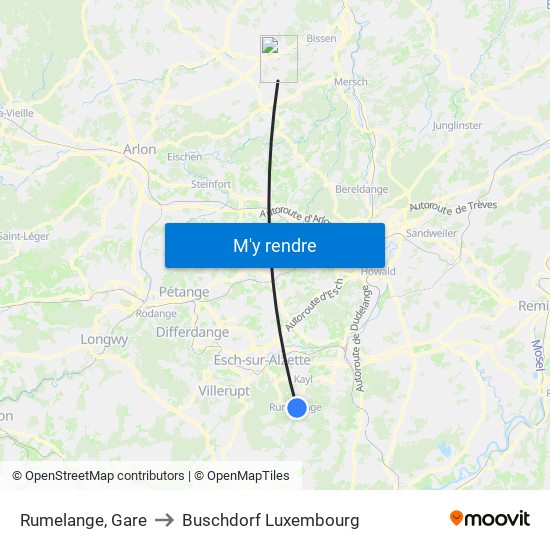 Rumelange, Gare to Buschdorf Luxembourg map