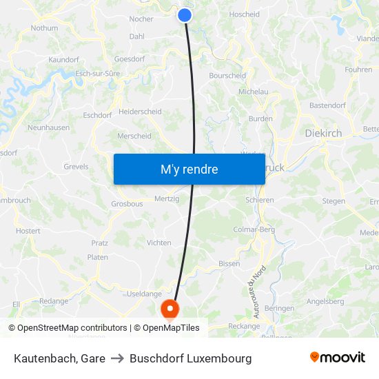 Kautenbach, Gare to Buschdorf Luxembourg map