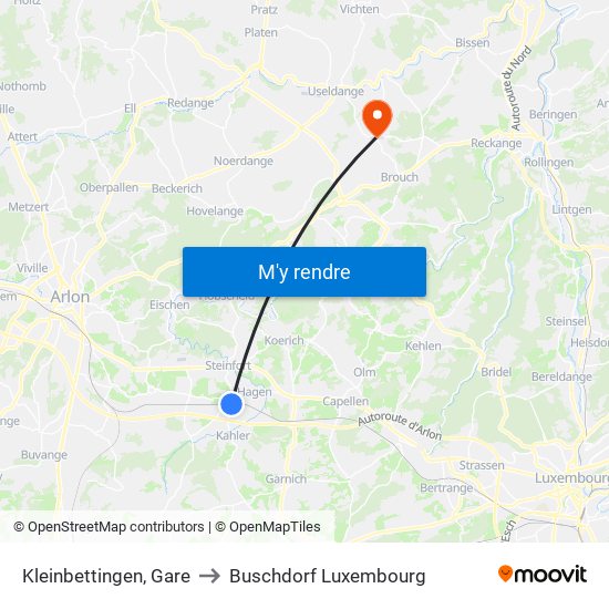 Kleinbettingen, Gare to Buschdorf Luxembourg map