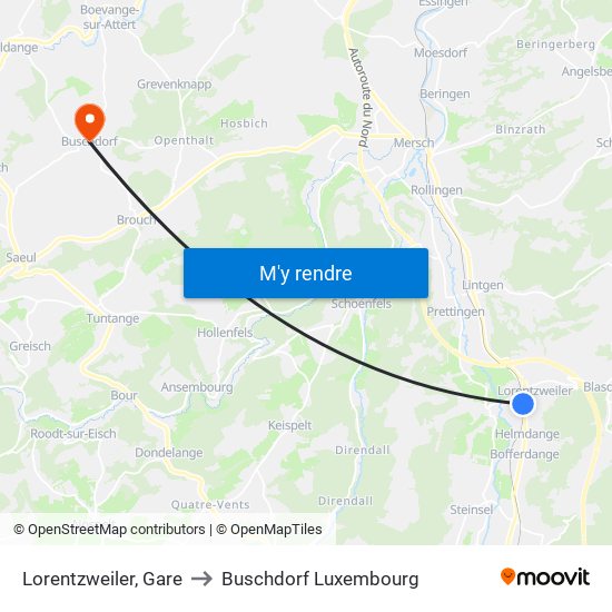 Lorentzweiler, Gare to Buschdorf Luxembourg map
