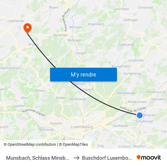 Munsbach, Schlass Minsbech to Buschdorf Luxembourg map