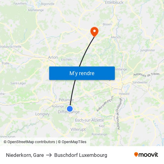 Niederkorn, Gare to Buschdorf Luxembourg map