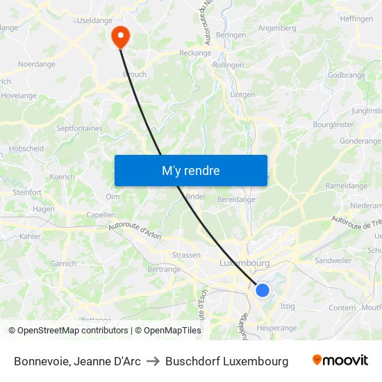 Bonnevoie, Jeanne D'Arc to Buschdorf Luxembourg map