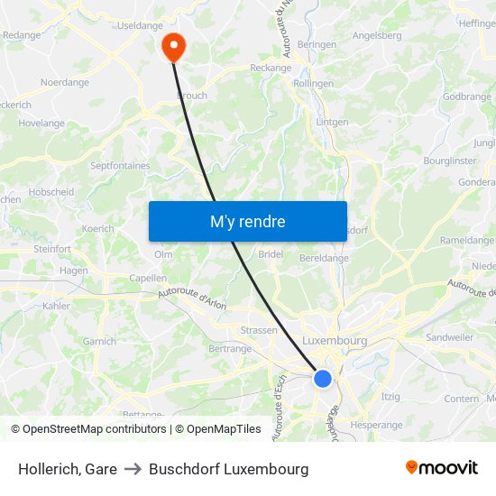 Hollerich, Gare to Buschdorf Luxembourg map