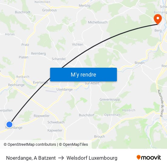 Noerdange, A Batzent to Welsdorf Luxembourg map