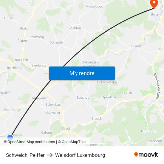 Schweich, Peiffer to Welsdorf Luxembourg map